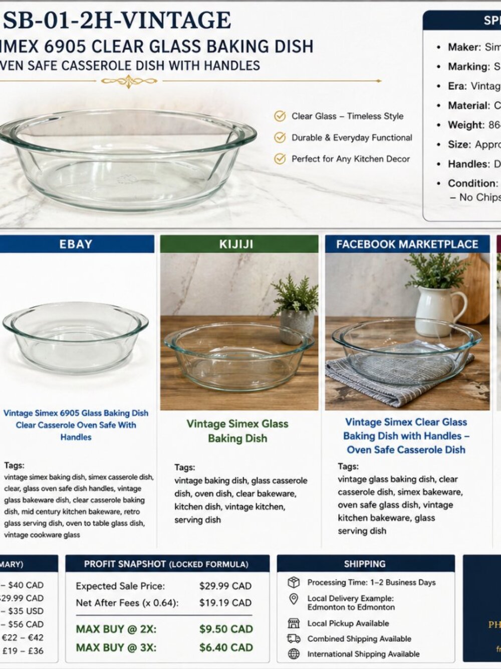 Vintage Simex Clear Glass Baking Dish with Handles – Oven Safe Casserole Dish